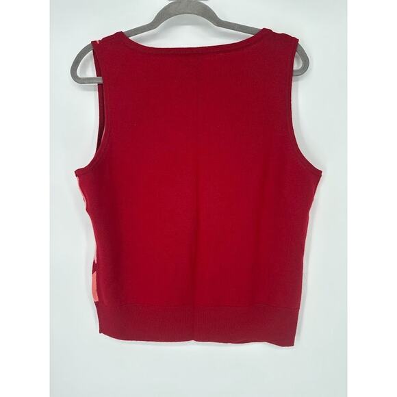 Talbots Sweater Vest Sz L Red Argyle Italian Merino Wool Button Academia Preppy - Picture 4 of 7